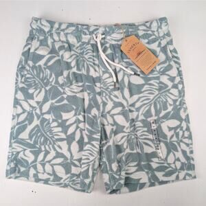 Faherty Men's Medium Cabana Towel Terry Shorts - Poolside Foliage Teal